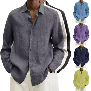Chemise à manches longues pour homme de haute qualité, couleur unie, décontractée, grande taille, en coton et lin - Product Image 5