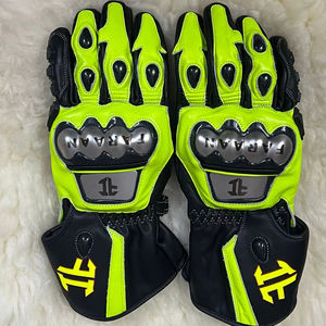 Gants de moto en cuir haute visibilité pour la course, à prix abordable, livraison rapide, avec protection carbone colorée aux articulations et manchette longue, pour la piste - Product Image 1