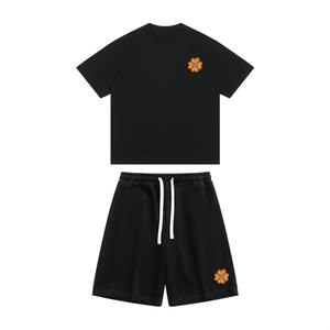 Conjunto de 2 piezas de camiseta y pantalones cortos vintage para hombre, estilo urbano, manga corta, holgado, con letras aplicadas y cordón, conjuntos cortos para hombre - Product Image 6