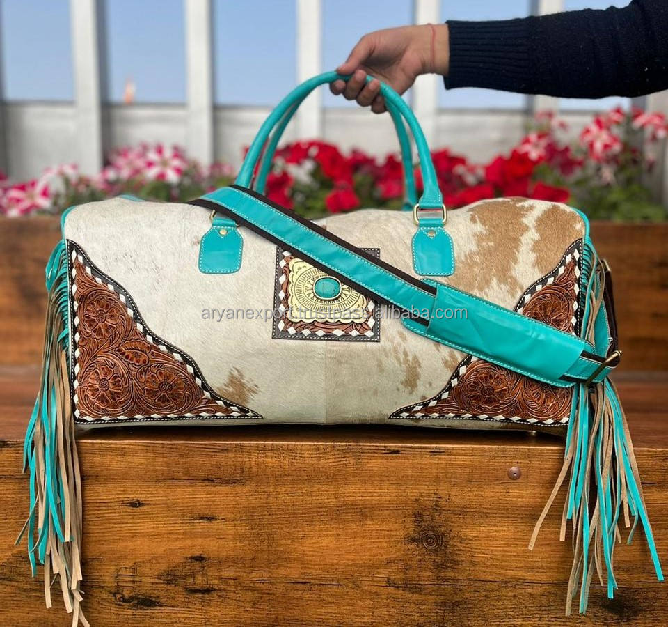 Turquoise With Brown Cowhide