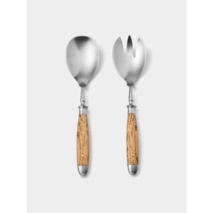 Juego de utensilios de cocina ecológicos de acero inoxidable hechos a mano de estilo moderno con mango de madera de roble claro para ensaladas, venta al por mayor - Product Image 1
