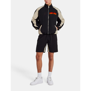 Conjunto Deportivo de Dos Piezas Reflectante Personalizado para Hombre, Chaqueta Cortavientos con Capucha y Cremallera de Nailon, Conjunto Deportivo Informal de Pantalones Cortos Lisos - Product Image 1