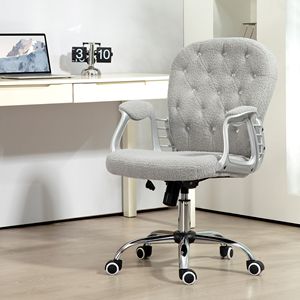 Sedia da Ufficio Girevole Contemporanea Grigia con Schienale Trapuntato a Bottoni, Comoda Sedia da Lavoro con Altezza Regolabile e Braccioli Imbottiti per Casa e Ufficio - Product Image 2