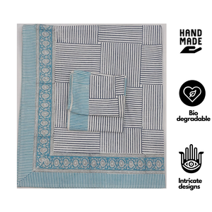 Juego de Sábanas de 3 Piezas, 100% Algodón, Estampado Indio Blanco y Azul, Impresión a Mano, Tamaño King (90x108"), 200 Hilos, Calidad Premium - Product Image 2