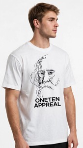 ONETEN APPAREL T-shirt blanc à manches courtes pour homme, col rond, imprimé avec des lignes abstraites de visage - Product Image 2