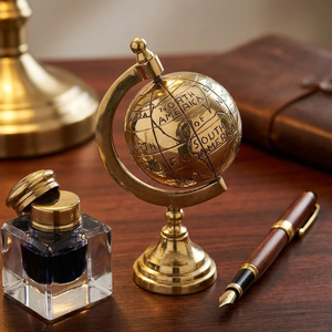 Globe terrestre rotatif en laiton artisanal, carte du monde, 17 cm, vintage, décoration de bureau nautique, gravé, inspiré des voyages - Product Image 3