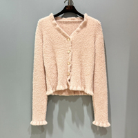 Vêtements d'hiver pour femmes personnalisables OEM, cardigan tendance, jacquard moelleux en nylon, col en V, manches longues, pulls chauds pour femmes