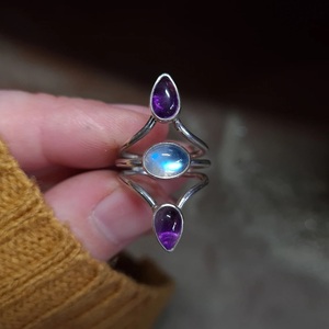 Purple <b>Amethyst</b> & Moonstone 925 Sterling <b>Silver</b> <b>Ring</b> for Her Natural Gemstone Jewelry Elegant Vintage Style <b>Ring</b> - Product Image 2