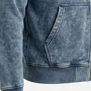Conjunto de chándal de algodón con cremallera y lavado ácido, con logo personalizado, sudadera con capucha y pantalones de chándal oversize vintage con efecto stone para hombre, para gimnasio, fitness y ropa urbana. - Product Image 5