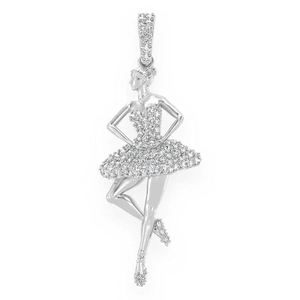 Pendentif Ballerine Iced Out en Or Blanc, Moissanite VVS, Collier de Luxe Hip Hop pour Femme - Product Image 1