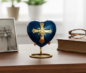 Urna Funeraria para Adultos con Cruz Dorada y Corazón, de Alta Calidad, para Cenizas, Recuerdo Conmemorativo - Product Image 1