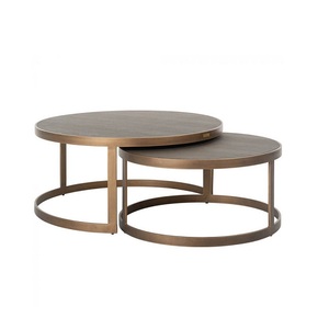 <b>Round</b> Shape Metal Coffee <b>Table</b> With Wooden Top Smooth Surface Ideal For Stylish Living Room Furniture Elegant Appearance - Product Image 4