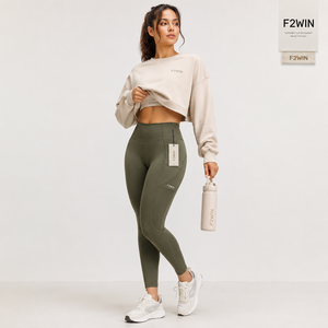 F2WIN Women's Mid Waist <b>Yoga</b> Leggings Full Length Seamless <b>Pockets</b> Eco-Friendly Quick Dry Sweat-Wicking Sport <b>Pants</b> Gray Cheap - Product Image 6
