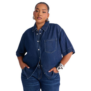 Newest Denim Style Summer Half Sleeve Fashionable <b>Shirts</b> For Women Custom Button Closure Women <b>Shirts</b> - Product Image 1