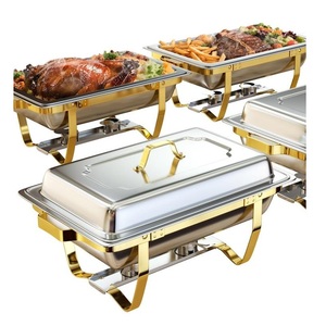 Hotels Restaurant Luxury Round Gold Stainless Steel Buffet Chafing <b>Dish</b> With Cover Food Warmer <b>Set</b> - Product Image 5