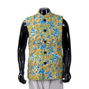 Hand Block Print Winter <b>Jacket</b> Men's Clothing & Indian Kantha <b>Jacket</b> Cotton Quilted Coat, Boho, <b>Hippie</b> Block Print Cotton <b>Jacket</b> - Product Image 1