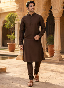Men Chocolate Silk Kurta Chinese Collar Ethnic Wear Shirt Premium Traditional <b>Indian</b> Festive Wear Tunic <b>Top</b> Custom - Product Image 5
