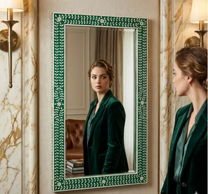 Miroir en os incrusté, pleine longueur, décoration murale de luxe faite à la main, miroir de vanité vert en os incrusté - Product Image 1