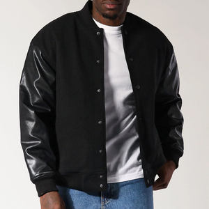 Chaqueta Varsity Negra para Hombre, Cuello Alto, Impermeable, Color Sólido, Cierre de Botones, Ropa Casual de Invierno, Corte Regular - Product Image 2