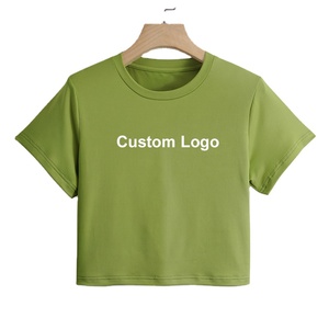 Top corto para mujer, camisetas con logotipo personalizable, patrón estampado de algodón de alta calidad, tamaño técnico liso, venta al por mayor, Fitness Casual - Product Image 6