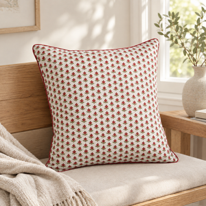 RIDHI New Eco-Friendly Floral Vermilion Red Cotton <b>Throw</b> Pillow Covers <b>for</b> Decorative <b>Couch</b> Pillows Living Room Chic Boho Cute - Product Image 1