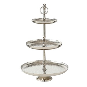 Premium design three tier metal serving stand with <b>hammered</b> texture and antique silver finish perfect for desserts snacks cup - Product Image 1