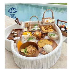 Prêt à expédier : Plateau flottant en rotin 2026 pour le petit-déjeuner à la piscine et la photographie, matériau propre, sûr et robuste - Product Image 1