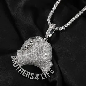 Collar de Joyería para Hombre Personalizado con Colgante de Puño Hip Hop 'Rose Gold Brothers 4 Life' con Micro Pavé de Circonitas Cúbicas y Amuleto de Puño de Poder Plateado, Regalo - Product Image 5