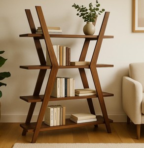 <b>Modern</b> Wooden Ladder Bookcase 4 <b>Shelves</b> Freestanding Backless Storage Rack for Living Room Home Office - Product Image 1