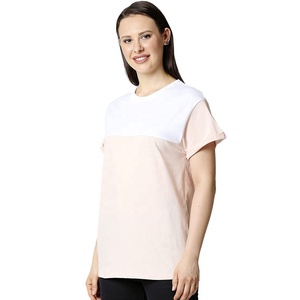 Camiseta ajustada de bloque de Color para mujer personalizada, Camiseta 100% de algodón con cuello redondo y Media manga, camiseta lisa en blanco para mujer al por mayor - Product Image 4