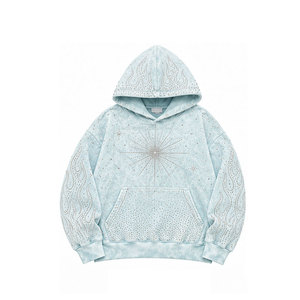 Sudadera con Capucha para Mujer, de Alta Calidad, con Lavado Ácido y Pedrería, Estilo Casual, Transpirable, para Uso Diario - Product Image 1