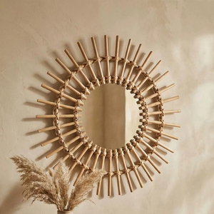 Stylish Sunburst Shape Bamboo And Rattan <b>Mirror</b> Ideal For Living Room Wall Decor For Eye Catching Boho Statement Look - Product Image 1
