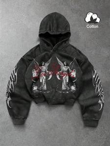 Mens premium boxy fit acid wash oversized <b>hoodie</b> casual <b>gym</b> wear streetwear heavy fabric pullover <b>hoodie</b> winter - Product Image 5