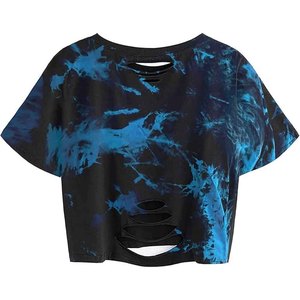 Camiseta Corta Tie Dye para Mujer, Manga Corta, Cuello Redondo, Estampado Personalizado, Corte Holgado, Estilo Punk, Top Corto para Primavera/Verano - Product Image 2
