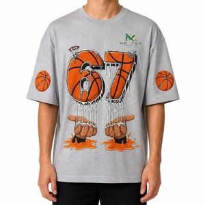 T-shirt surdimensionné personnalisé pour homme, imprimé basketball 67, style décontracté d'été, streetwear hip-hop, en coton respirant, haut graphique - Product Image 2