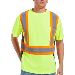 เสื้อยืดทำงานแบบสะท้อนแสงสำหรับผู้ชาย PUFFIN SPORTS OEM ODM สีเหลืองดำ แถบสะท้อนแสง ชุดยูนิฟอร์มนิรภัย ผลิตจากวัสดุโพลีเอสเตอร์ - Product Image 2