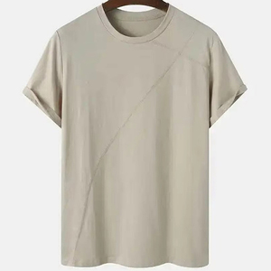 เสื้อยืดแขนสั้นผู้ชาย สีพื้น คอกลม ทรงปกติ ผ้าฝ้าย 100% ระบายอากาศได้ดี ดีไซน์แบบถัก - Product Image 1