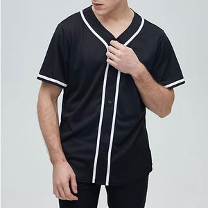Jersey de Béisbol Personalizado de Alta Calidad al Por Mayor, Cuello en V, Corte Ajustado, Manga Corta, Algodón, Color Sólido - Product Image 3