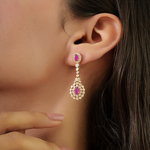 Latest Design Women's Trendy Wedding Gift Real K14 Yellow <b>Gold</b> Ruby & Diamond <b>Dangle</b> <b>Earrings</b> Precious Gemstone Jewelry Supplier - Product Image 6