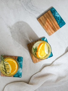 Ensemble de sous-verres élégants en résine époxy noir et vert assortis à du bois Style américain Meilleure vente de sous-verres en bois de résine - Product Image 4