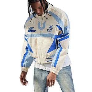 Polyester/Coton Toile Crop Bomber Veste pour Hommes Personnalisé Applique Broderie Fermeture À Glissière Lettre pour Les Motocyclistes - Product Image 4