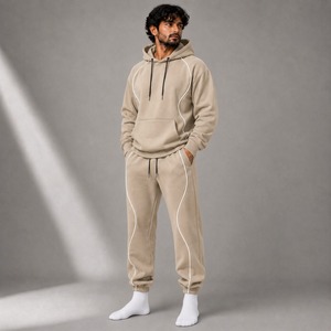 Custom Loose Heavy Sweatsuit Set Wave Tape Hoodie <b>Pants</b> Lounge Street Everyday Soft Winter Warm Layer Fit Wholesale - Product Image 1