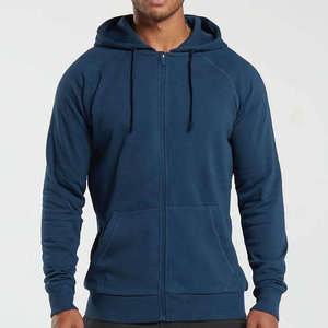<b>Men's</b> Navy <b>Blue</b> Hooded Zip-Up Sweatshirt 100% Cotton Fleece Regular Fit Solid Color Casual Autumn Wear - Product Image 1