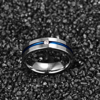 Bague en carbure de tungstène avec rainure bleue et incrustation de pierres en zircone, alliance unisexe de 6 mm pour hommes et femmes, bijoux élégants en gros