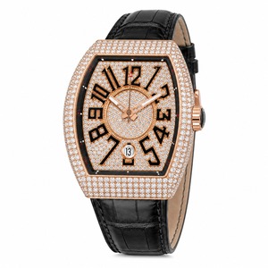 Reloj de Lujo con Forma de Tonneau, Diamantes, Correa de Cuero, Esfera Analógica con Indicador de Fecha, Caja de Oro Amarillo para Hombre - Product Image 2