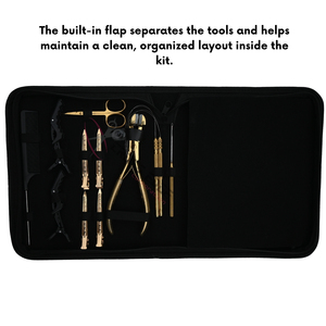 High Quality Gold Salon Hair Extension Tool Kit with Tape In Plier Micro Bead Remover Keratin Cutter Threading Loop Rexine Tool - Product Image 5