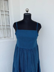 Vestido Maxi Azul con Puntos, Sin Mangas, Corte en A, Cuello Cuadrado, Algodón, Casual, para Verano, Vacaciones, Playa, Espalda Descubierta - Product Image 2