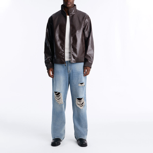 Blouson Bomber Homme en PU Design Premium, Motif Crocodile Gaufré, Fermeture Éclair, Col Montant, Veste Homme en Cuir Végétalien pour l'Automne - Product Image 4