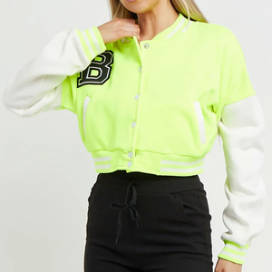 Wholesale Cropped Varsity <b>Jacket</b> Women's Full <b>Sleeve</b> Contrast Trim <b>Short</b> Length Outerwear Autumn Winter Varsity <b>Jacket</b> Ladies - Product Image 4