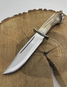 Couteau de chasse à pointe tombante, lame en acier Damas, manche en bois de cerf, couteau de survie pour l'extérieur - Product Image 6